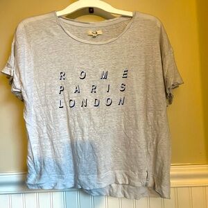 Madewell 100% Linen Graphic Tee White/Grey “Rome Paris London” Top Size Small